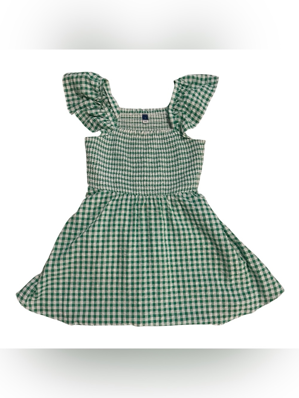 Old Navy Green and White Gingham Smocked Sundress With Ruffle straps